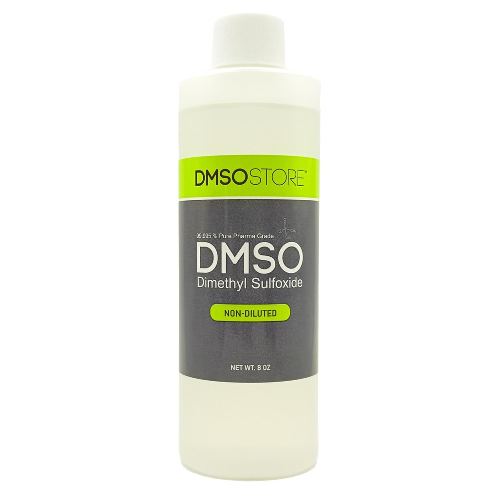 DMSOSTORE Liquid Dimethyl Sulfoxide 8 oz. Packaged in a Sterile BPA Free Bottle Non-Diluted Ultra High Purity 99.995% Low Odor Pharma Grade