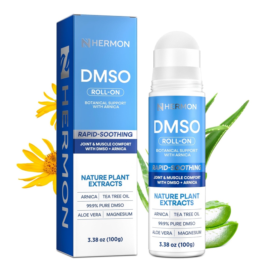 Hermon DMSO Arnica Roll-On: 99.9% Pure Pharmaceutical Grade with Magnesium, Aloe Vera & Vitamin E 3.4 fl oz