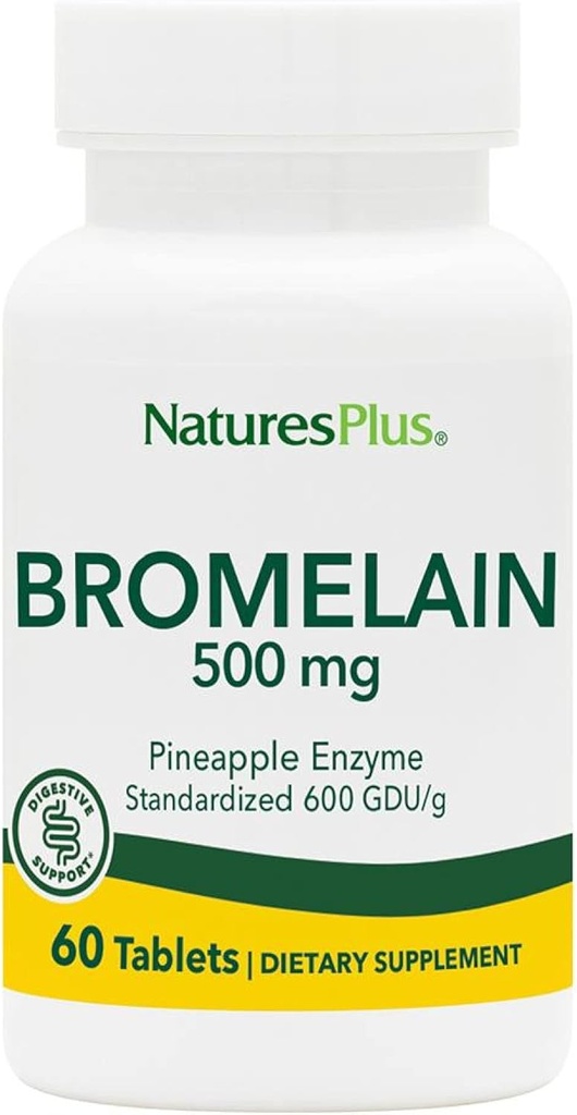 Natures Plus Bromelain - 500 mg - Φυσικό πρωτεολυτικό συμπλήρωμα - 60 χορτοφαγικά δισκία (60 Servings)