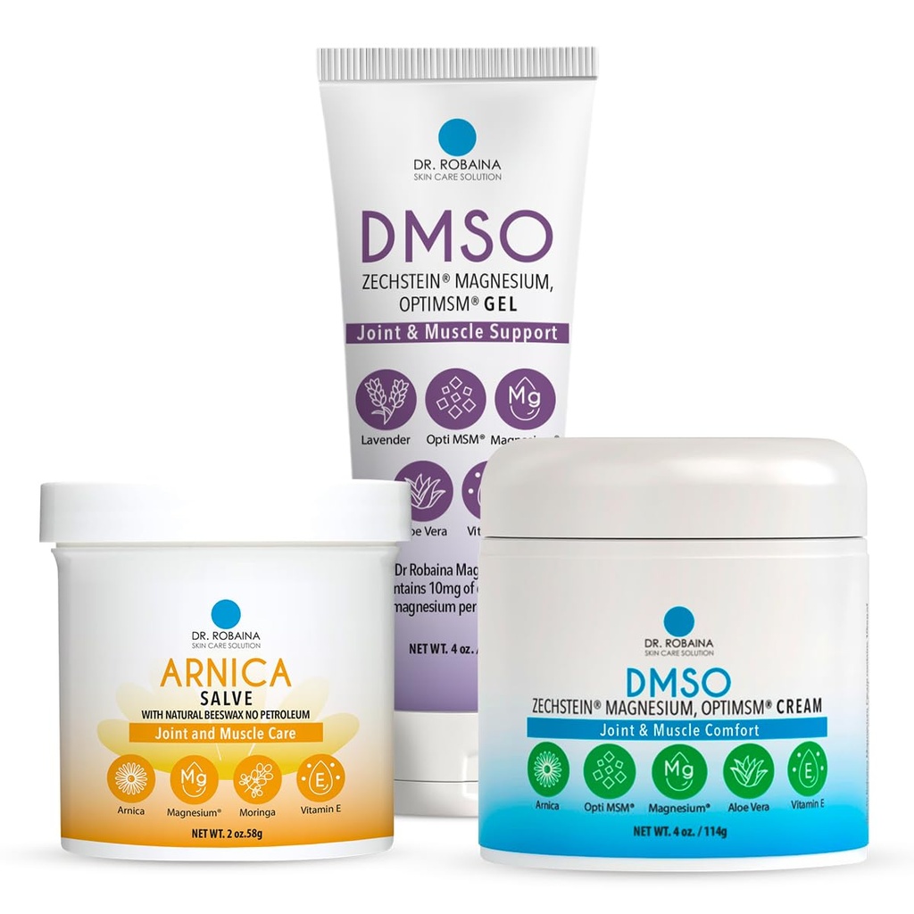 DMSO & Arnica Recovery Bundle – 99.9% Pure Pharmaceutical Grade DMSO & Arnica Salve | Cream, Lavender Gel & Arnica | Deep Hydration & Nourishment | Made in USA