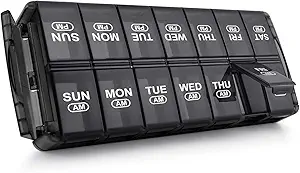 Sukuos Weekly Pill Organizer 7 Day 2 Times a Day, Quick Fill Daily Pill Box (AM PM), Extra Large Pill Cases for Vitamin/Fish Oil/Supplements, Arthritis Friendly, Easy to Clean
