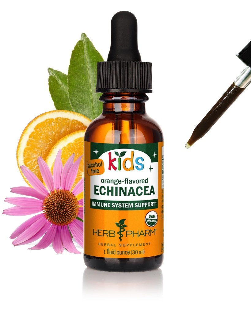 Herb Pharm Kids Echinacea Extract Alcohol-Free Certified Organic Liquid Herbal Supplement for Kids, Immune Support Drops for Toddlers & Children, Non-GMO, Vegan, Echinacea Purpurea Root, 1 fl oz