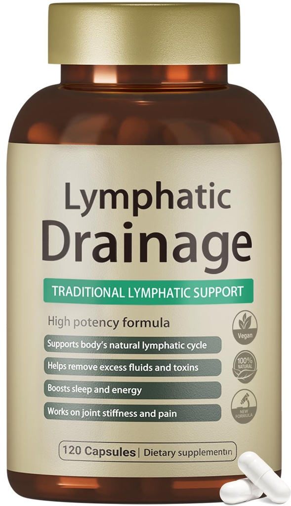 Lymphatic Drainage Capsules, 120 Capsules New Maximum Potency Formula 2 Month Supply with Dandelion Extract, Cleavers Extract - Supports Cellulite Reduction, Lymphatic Drainage & Immune Health