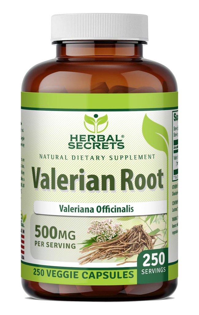 Herbal Secrets Valerian Root 500 Mg | Veggie Capsules Supplement | Non-GMO | Gluten-Free | Made in USA | Ideal for Vegetarians (1 Pack | 250 Count)