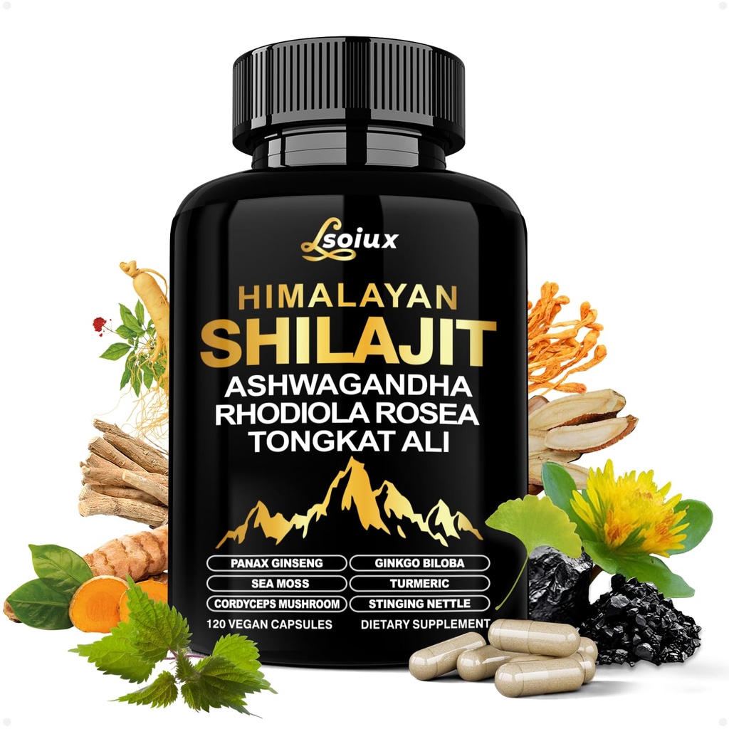 Shilajit for Men & Women - 10-in-1 Pure Himalayan Shilajit Capsules with Organic Ashwagandha | Rhodiola Rosea | Tongkat Ali Supplements for Vitality Support, Energy & Endurance, Stress Less - 120