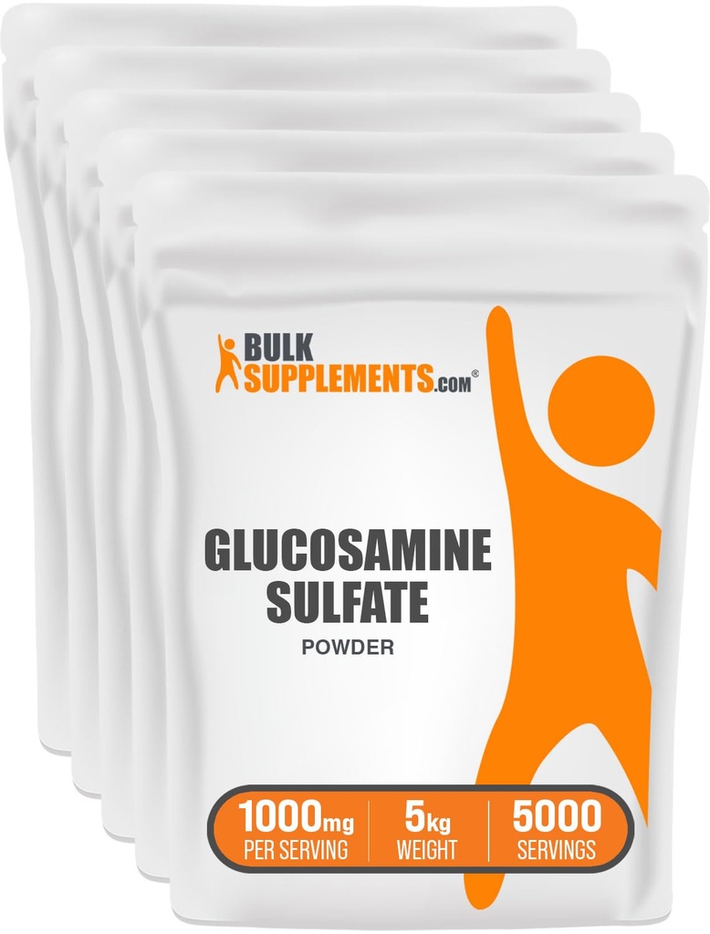 BulkSupplements.com Γλυκοσαμίνη θειική σκόνη - συμπλήρωμα γλυκοζαμίνης, συμπλήρωμα κοινής υποστήριξης - Χωρίς γλουτένη, 1g ανά υπηρεσία, 1kg (πακέτο των 5) (11 lbs)