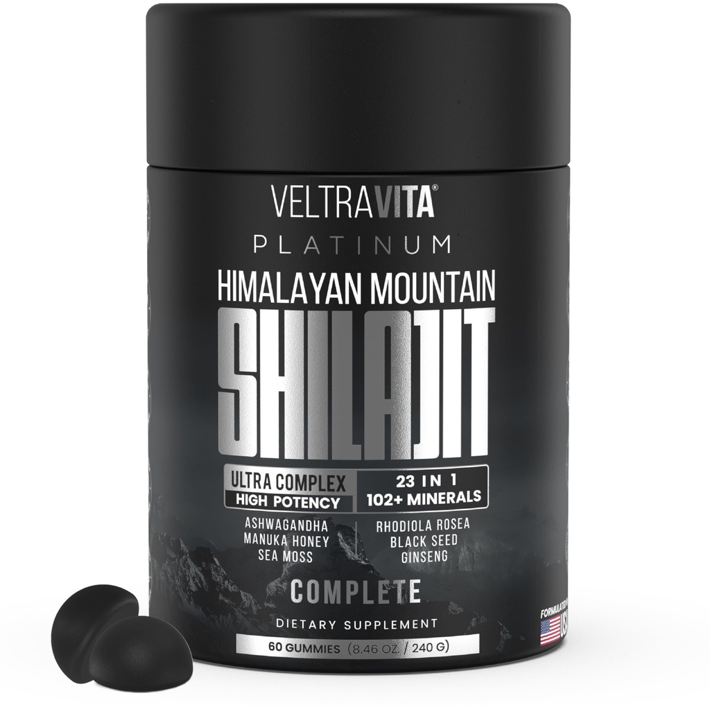Himalayan Shilajit Gummies, 23-in-1 with Sea Moss, Ashwagandha, Tongkat Ali, Black Seed Oil & Rhodiola Rosea, Lab Tested, 60 Gummies
