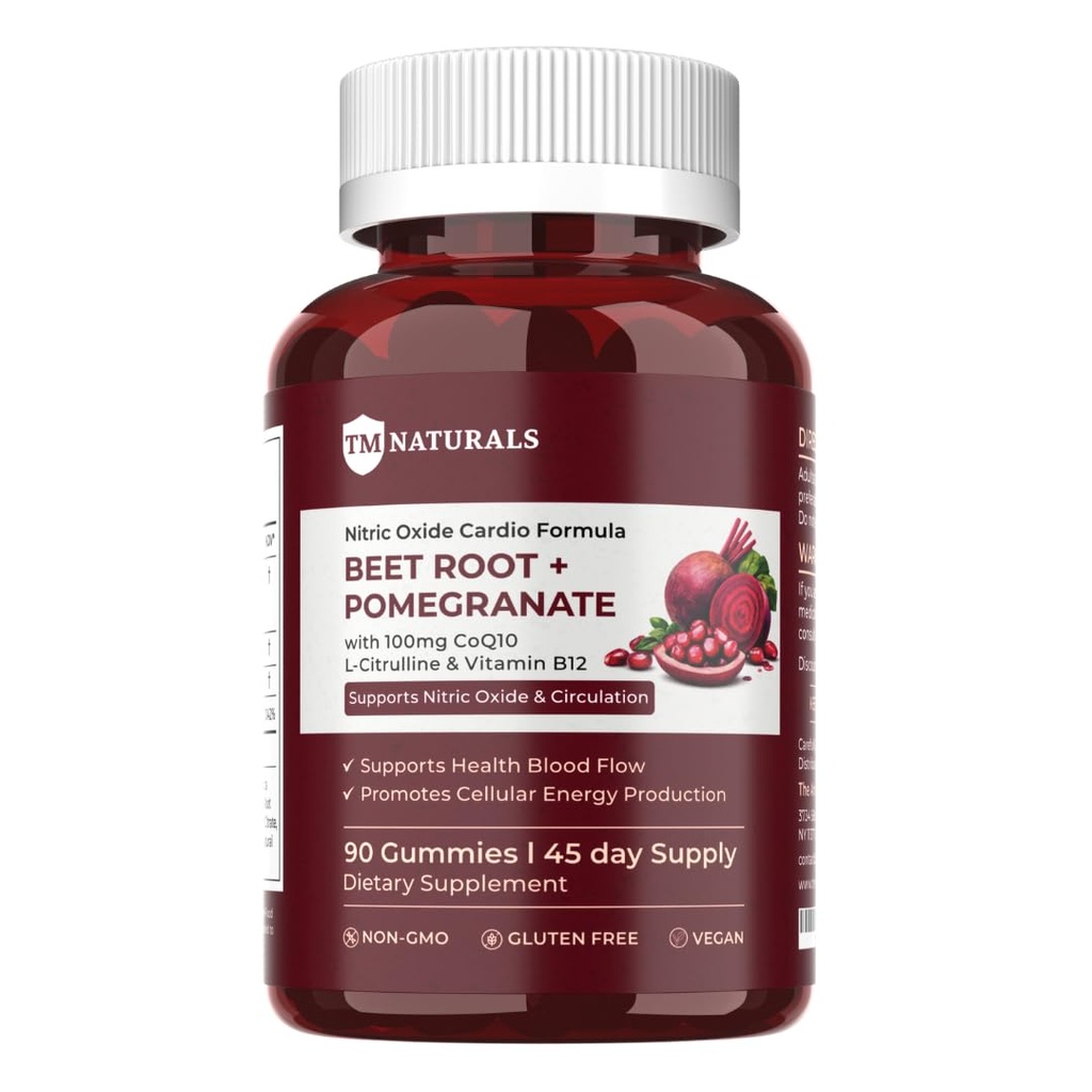 Beet Root Gummies with Pomegranate, CoQ10, L-Citrulline & B12 – Nitric Oxide Support for Circulation, Energy & Blood Flow – 45 Day Supply, Vegan, Non-GMO