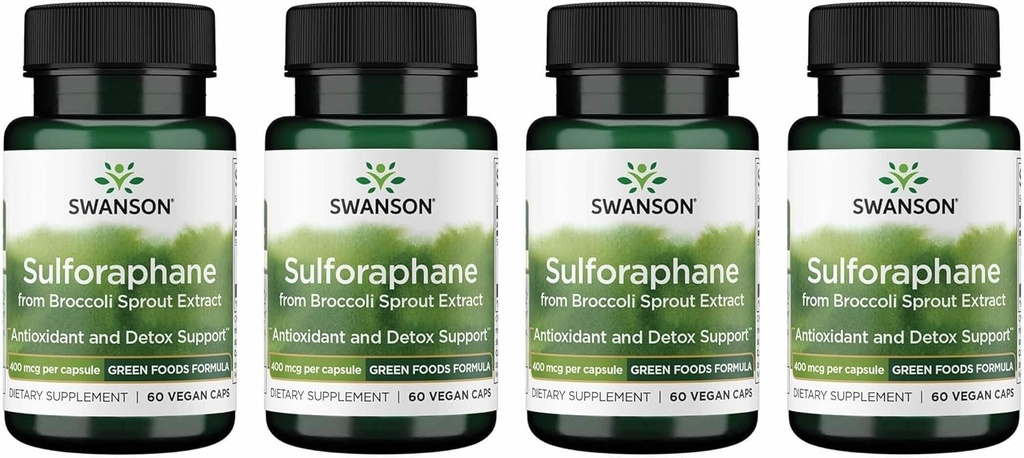 Swanson Sulforafane - Broccoli Sproout Extract Υποστηρικτικό Κυτταρικό, GI Ελκυστικό, και Ηπατική Υγεία - Φυσικό συμπλήρωμα Τυποποιημένο σε 0,4% Sulforafane - (60 κάψουλες Veggie, 400mcg Κάθε) (4 Συσκευασία)