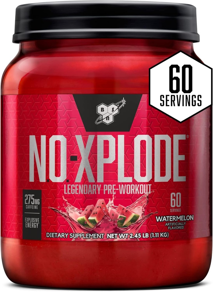 BSN N.O.-XPLODE Pre Workout Powder, Ενεργειακό συμπλήρωμα για άνδρες και γυναίκες με Creatine και Beta-Alanine, Γεύση: Καρπούζι, 60 εξυπηρετούν