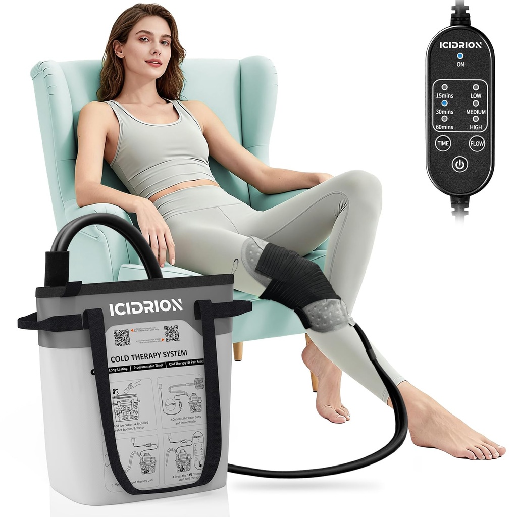 Cold Therapy Machine, Programmable Ice Machine for Knee After Surgery, Portable Knee Replacement Recovery System, Cryotherapy Pain Relief w/Compression Pad
