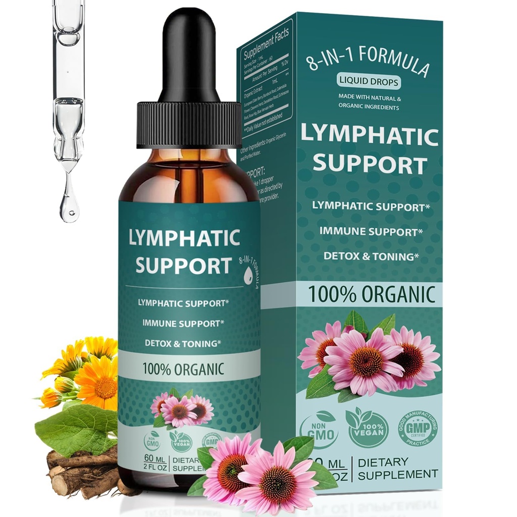 Lymphatic Drainage Drops for Lymph System Detox Cleanse, Lymphedema Support Supplement Formula Echinacea, Calendula Flower, Burdock Root,Use with Lymph Massage Tool.2oz