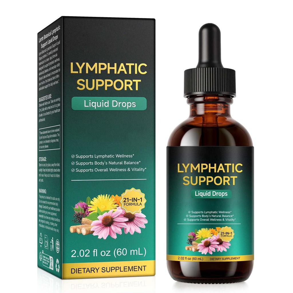 Lymphatic Drainage Drops, Support Supplement with Echinacea, Dandelion, Elderberry, Cleavers, Astragalus, Burdock & More, 2 FL OZ - Natural Lymphatic Cleanse & Immune Support