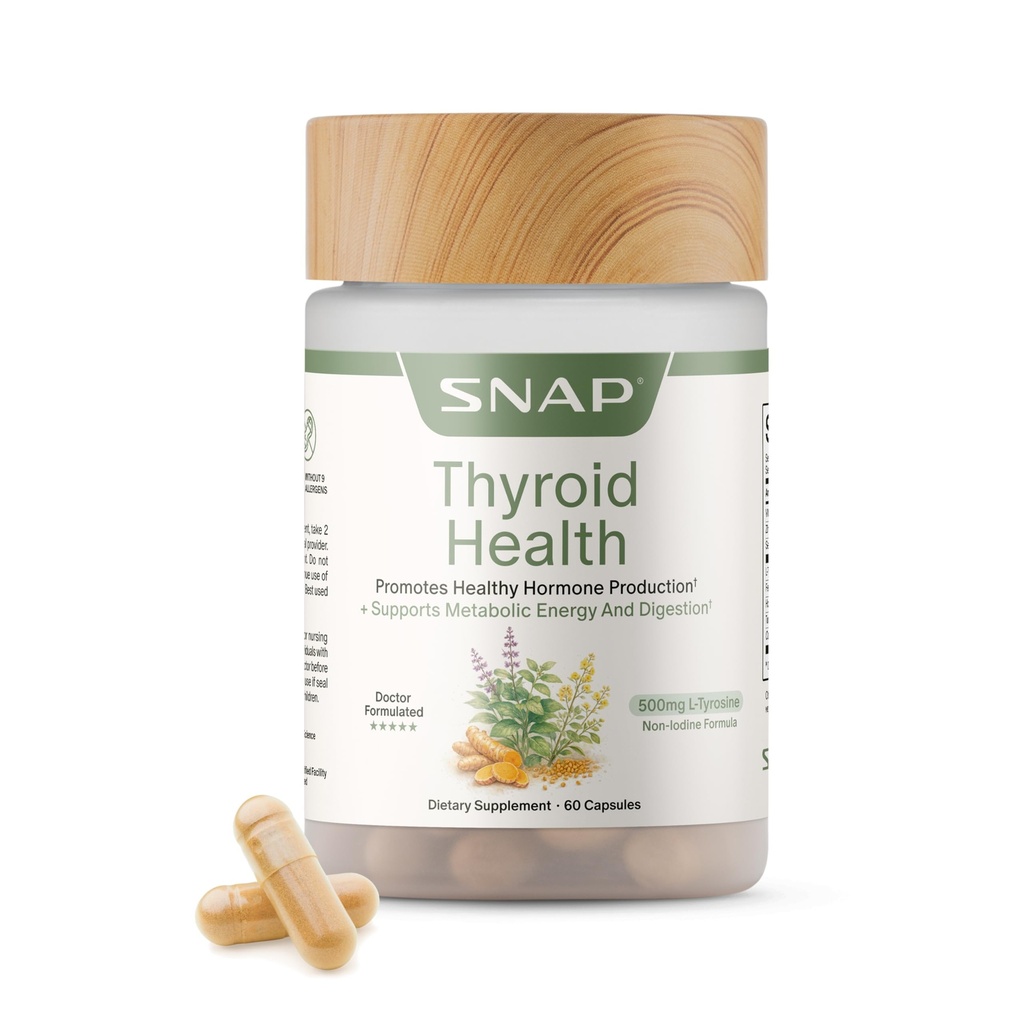 Snap Supplements Thyroid Health, Thyroid Support Supplement for Women & Men, with Selenium, Zinc, L-Tyrosine & Botanicals for Metabolism, Energy & Endocrine Balance, Iodine-Free, 60 Capsules