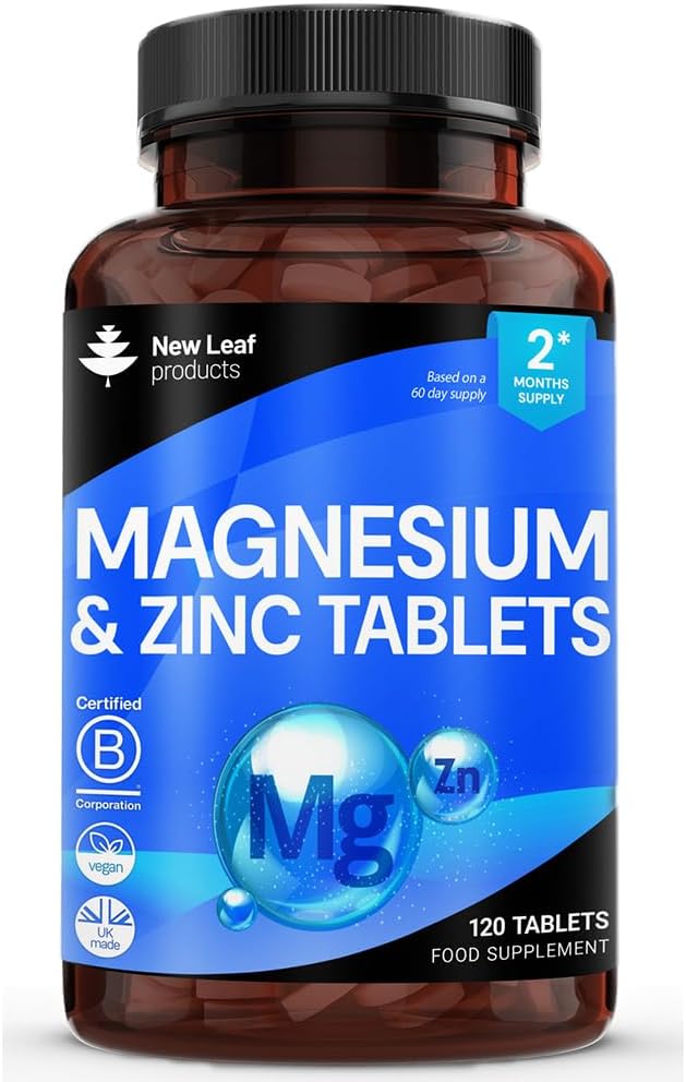 Magnesium Supplement 500mg Magnesium and Zinc Supplement - High Absorbency Magnesium Oxide & Zinc - Muscle Bones & Healthy Immune Function - Vegan, Non-GMO, Gluten-Free - 120 Easy to Swallow Tablets