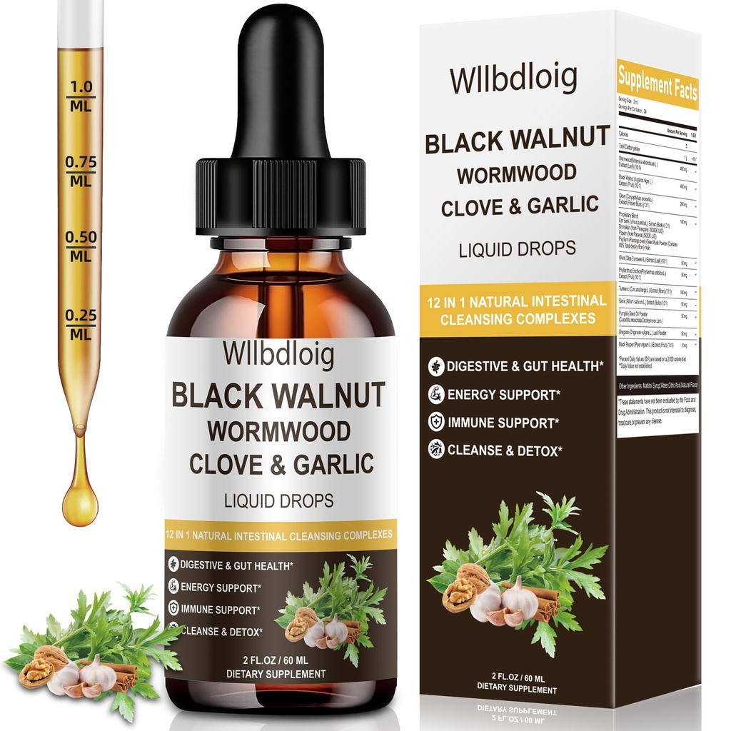 Black Walnut Wormwood Tincture – Targeted Digestive Wellness, Organic Herbal Extract, 10:1 Ultra-Concentrated Formula with Liposomal Technology, 2 Fl Oz