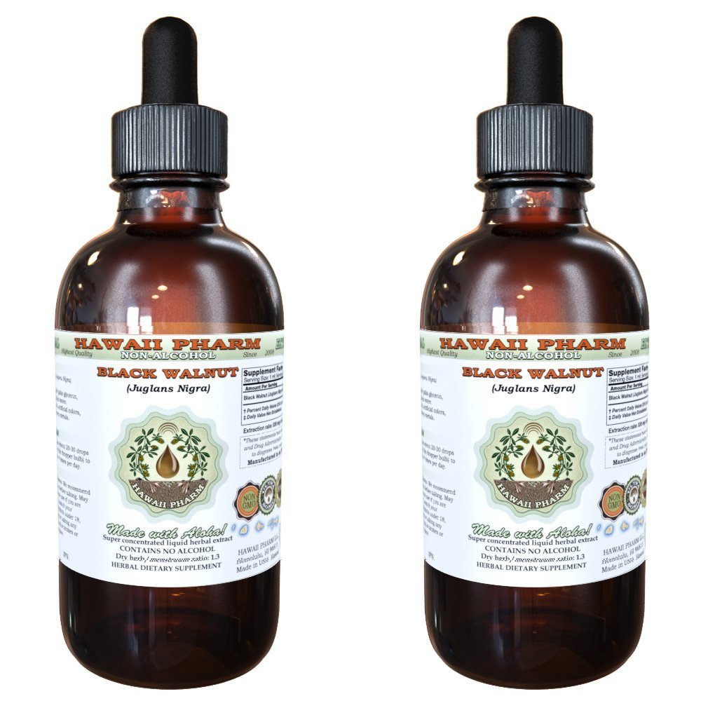 Hawaii Pharm Black Walnut Alcohol-Free Liquid Extract, Black Walnut (Juglans Nigra) Dried Hull Glycerite Natural Herbal Supplement 2x2 oz