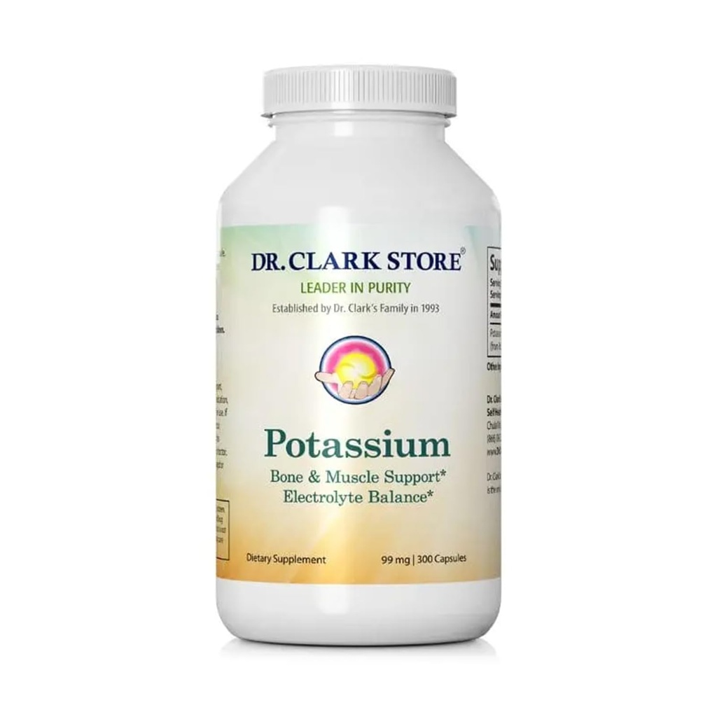 Dr. Clark Store Potassium – 99mg, 300 Capsules, Supports Heart Health & Promotes Healthy Kidneys
