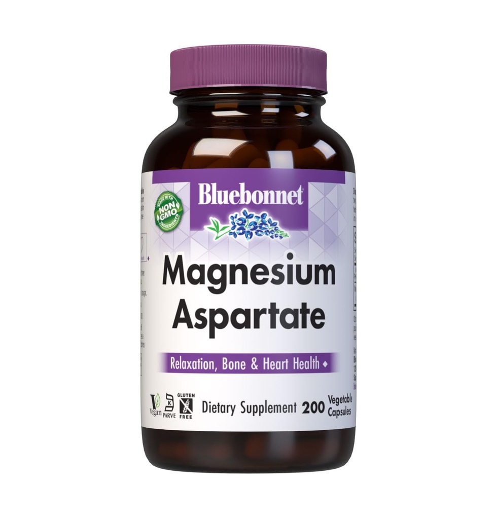 Διατροφή Bluebonnet Μαγνήσιο 400 mg χημικού μαγνησίου Ασπαρτικό ημερήσιο Ορυκτό, Καρδιά & Οστά * Συμπλήρωμα για άνδρες & γυναίκες Vegan, Μη-ΓΤΟ - 200 κάψουλες λαχανικών