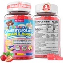Kids L-Methylfolate Gummies, Kids Fṏcus Gummies, Active 5-MTHF + Magnesium, Saffron, Lion's Mane Mushroom, Phosphatidylserine, Choline, Methyl B12, B6 for Mṏod, Brain, Bēhavior, No Sugar, 2 Pack