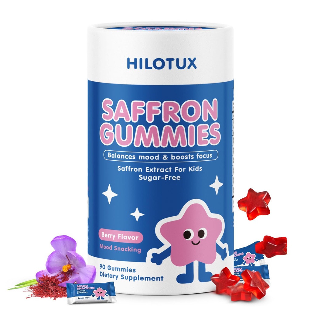 Saffron for Kids Gummies, Advanced Saffron Supplements with Bacopa & Gotu Kola for Brain Health, Focus & Cαlm Mood Support, Memory & Concentration, Sugar-Free Berry, 90 Count