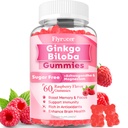 Ginkgo Biloba Gummies for Adults & Kids, Ginkgo Biloba Supplements for Focus, Memory, and Brain Health, Vegan, Sugar-Free, Raspberry Flavor, 60 Count