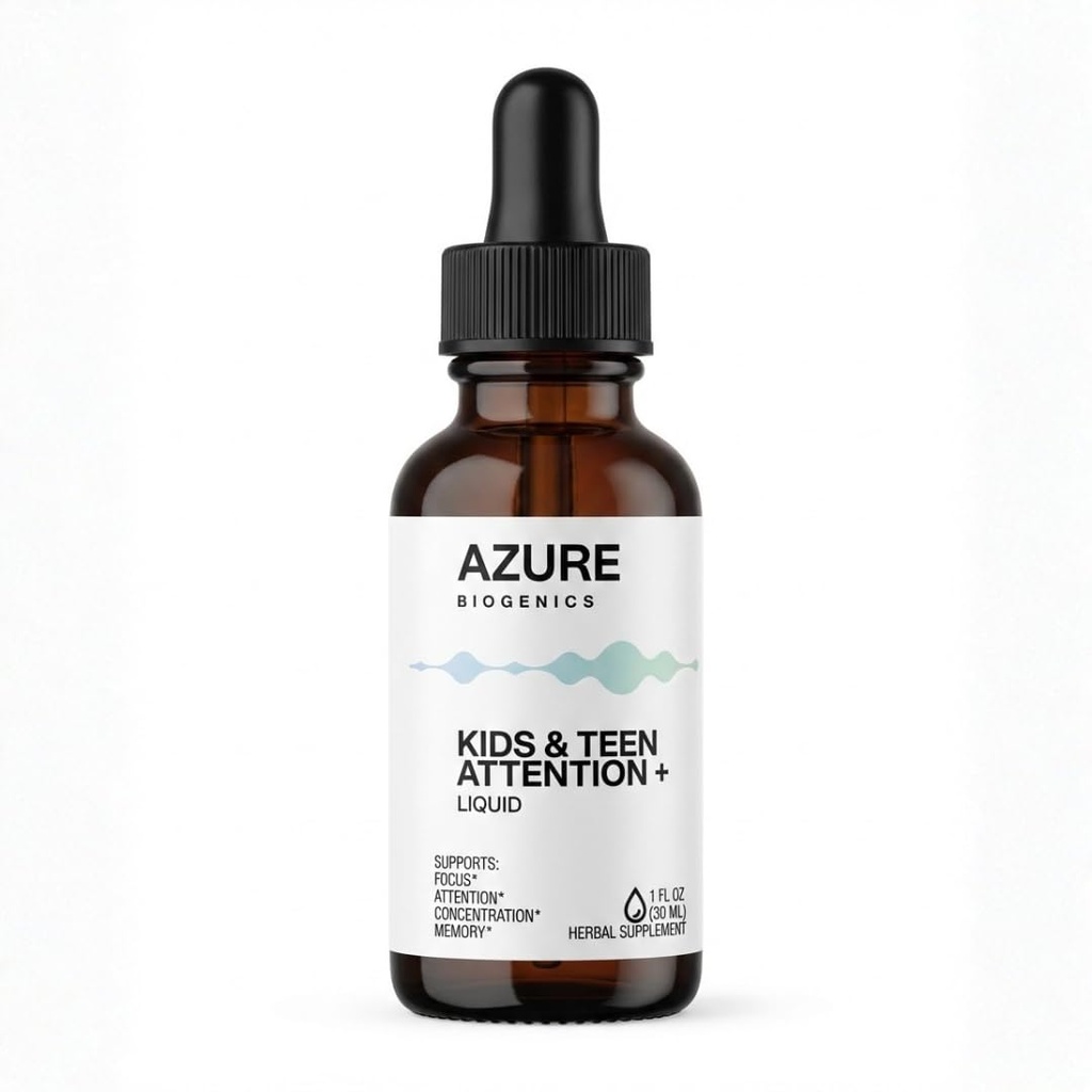 Kids & Teen Attention, Memory & Focus Supplement - Herbal Liquid Formula with Ginkgo - Improves Concentration & Mood- Organic, Sugar-Free, Non-GMO, Vegan, Gluten-Free*
