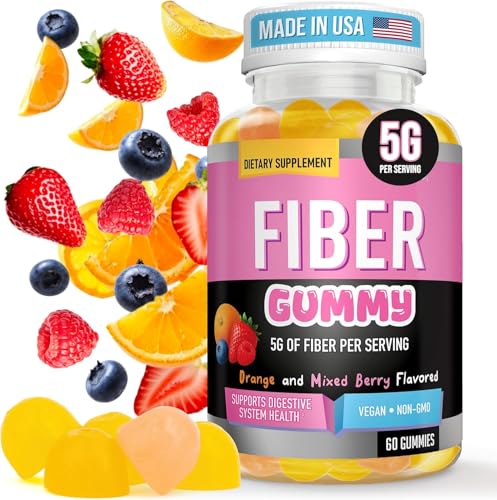Helix Heal High Fiber Gummies for Adults – 5g Prebiotic Fiber Supplement with Chicory Root Inulin for Digestive Health, Constipation Relief & Regularity Support – Orange & Berry Flavor, 60 Vegan Chews