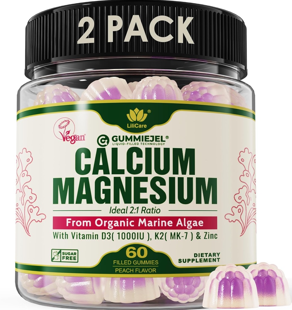 2 Pack - Φυτικές Τσίχλες Ασβέστου 600mg με Βιταμίνη D3 K2, Μαγνήσιο, Ψευδάργυρο για την Οστική Δύναμη, Συμπληρώματα Ασβέστου Χωρίς Ζάχαρη για Γυναίκες & Άνδρες (Πιστοποιημένο Vegan) από Βιώσιμα Βιολογικά Κόκκινο Άλγα