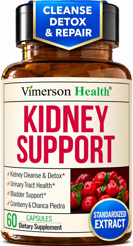 Kidney Support Supplement – Kidney Cleanse Detox & Repair with Cranberry Extract (30%), Chanca Piedda, Astragalus, Uva Ursi & Stinging Nettle – Kidney Health, Bladder & Urinary Tract – 60 Capsules