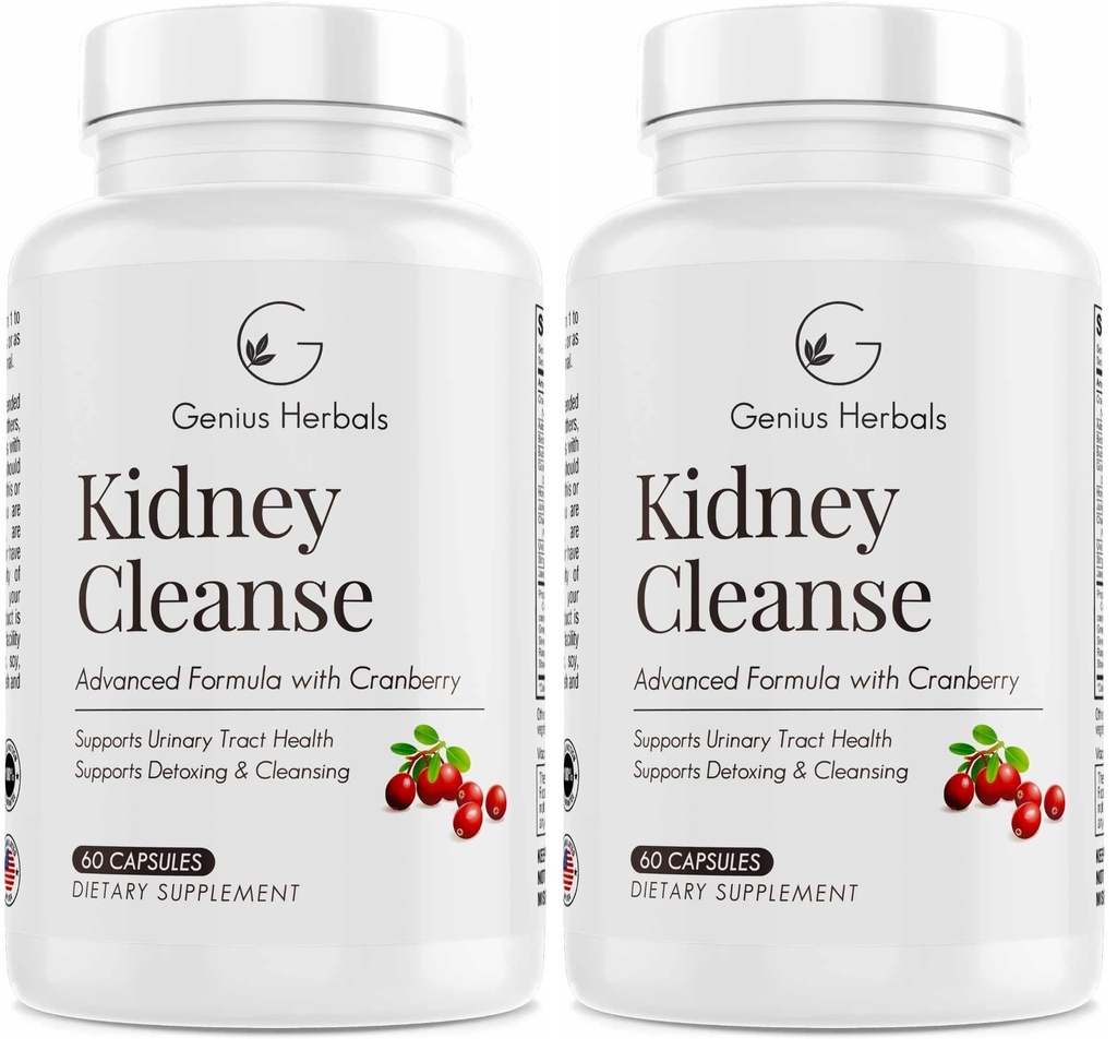 Kidney Cleanse Advanced Formula with Cranberry Extract, Kidney, Urinary Tract & Bladder Detox and Cleanse - 60 Capsules (Pack of 2)