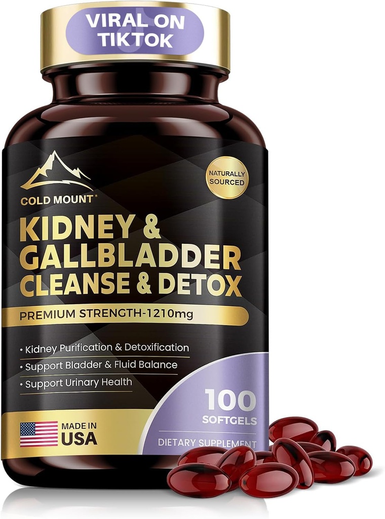 Kidney Cleanse Detox & Repair, Kidney & Gallbladder Health Support Supplement with Cherry, Nettle Leaf, Cranberry & Dandelion, Promotes Urinary Health, Bladder & Fluid Balance, 100 Softgels