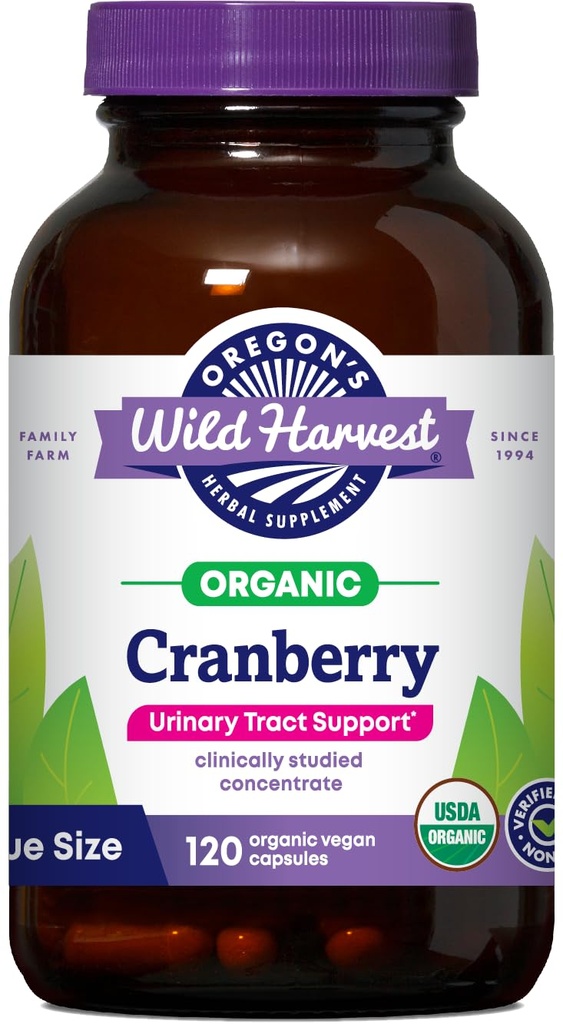 Oregon's Wild Harvest Cranberry Herbal Supplement – Organic Urinary Tract Support, PACran Concentrate, Non-GMO, 120 Vegan Capsules
