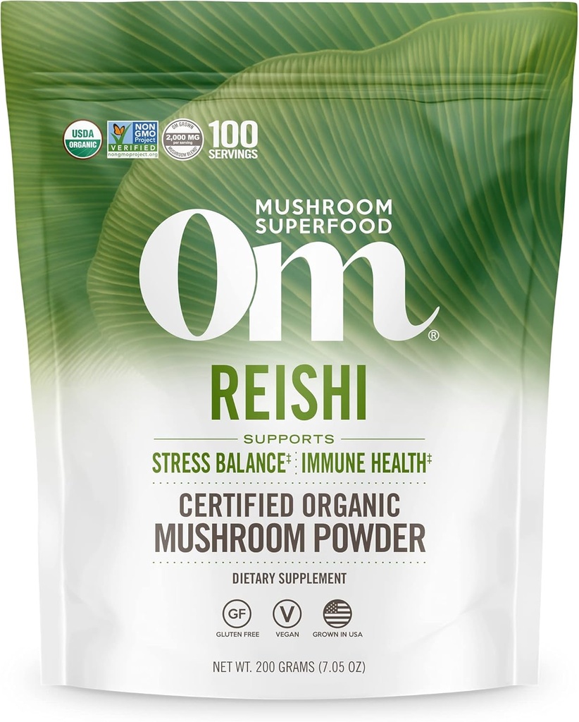 Om Mushroom Superfood Reishi Organic Mushroom Powder, 100 σερβιέτες, οργανική Adaptogen Powder για την ανακούφιση από το στρες και την ανοσοποιητική υγεία