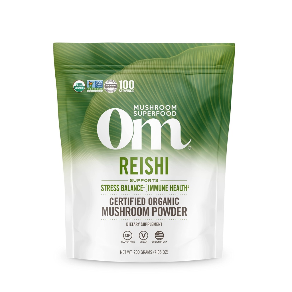 Om Mushroom Superfood Reishi Organic Mushroom Powder, 100 σερβιέτες, οργανική Adaptogen Powder για την ανακούφιση από το στρες και την ανοσοποιητική υγεία