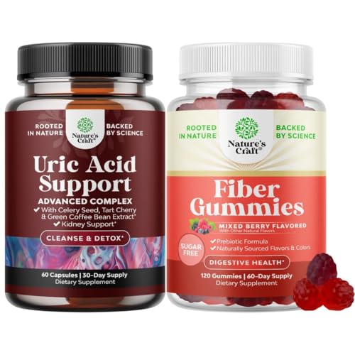 Bundle of Green Coffee Bean Extract for Uric Acid Cleanse & Detox - Turmeric, Tart Cherry & Celery Seed and Fiber Gummies for Adults - Chicory Root with Prebiotic Support for Gut & Digestive Health