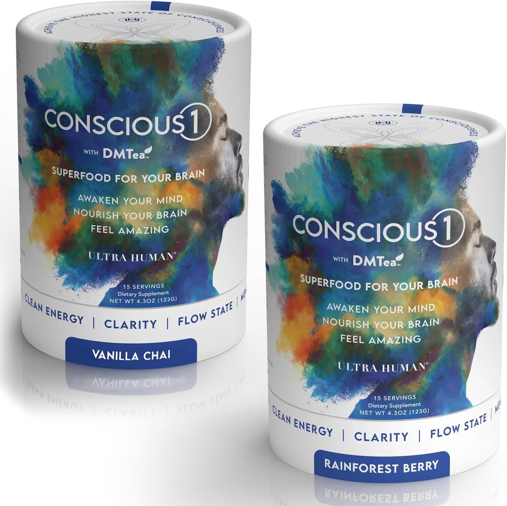 Ultra Human CONSIUS1 - Εστίαση ενίσχυση Superfood Blend Vanilla Chai & Rainforest Berry Variety Pack