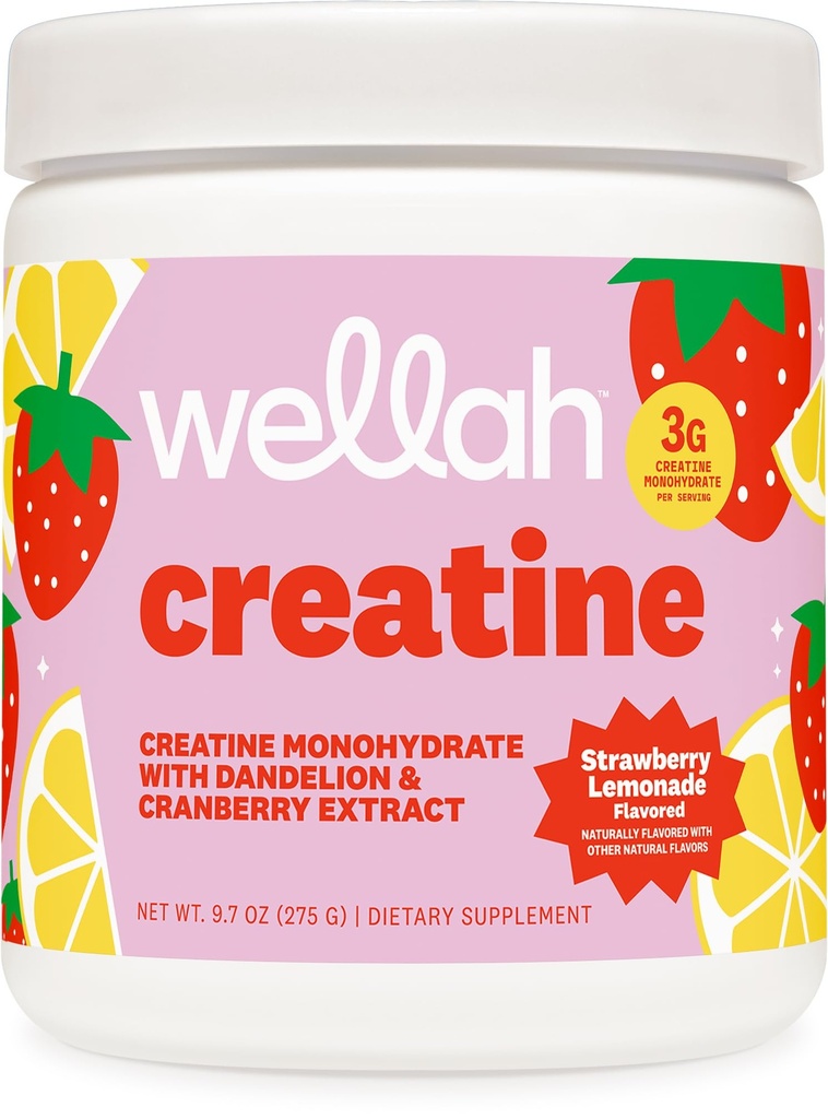 Wellah Creatine for Women - Creatine Monohydrate with Dandelion & Cranberry Extract (50 Σερβιρίσματα, Λεμονάδα Φράουλα)