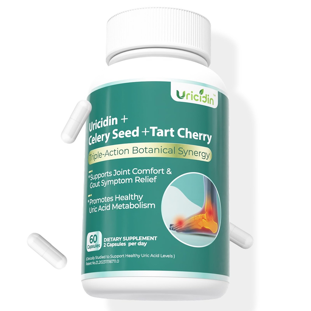Natural Purge Uric Acid Flush, Support Uric Acid Cleanse and Balance, Joints and Mobility, Tart Cherry, Celery Seed and Eucommia Leaf Extract, Feet and Joint Support Supplement, 60 Capsules