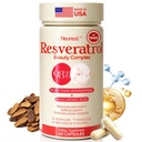Resveratrol Supplement 98% High Purity Trans-Resveratrol Complex with Collagen Peptides & Hyaluronic Acid,Quercetin,Antioxidant Support for Skin & Beauty,Immune Health,Gluten-Free,60 Capsules