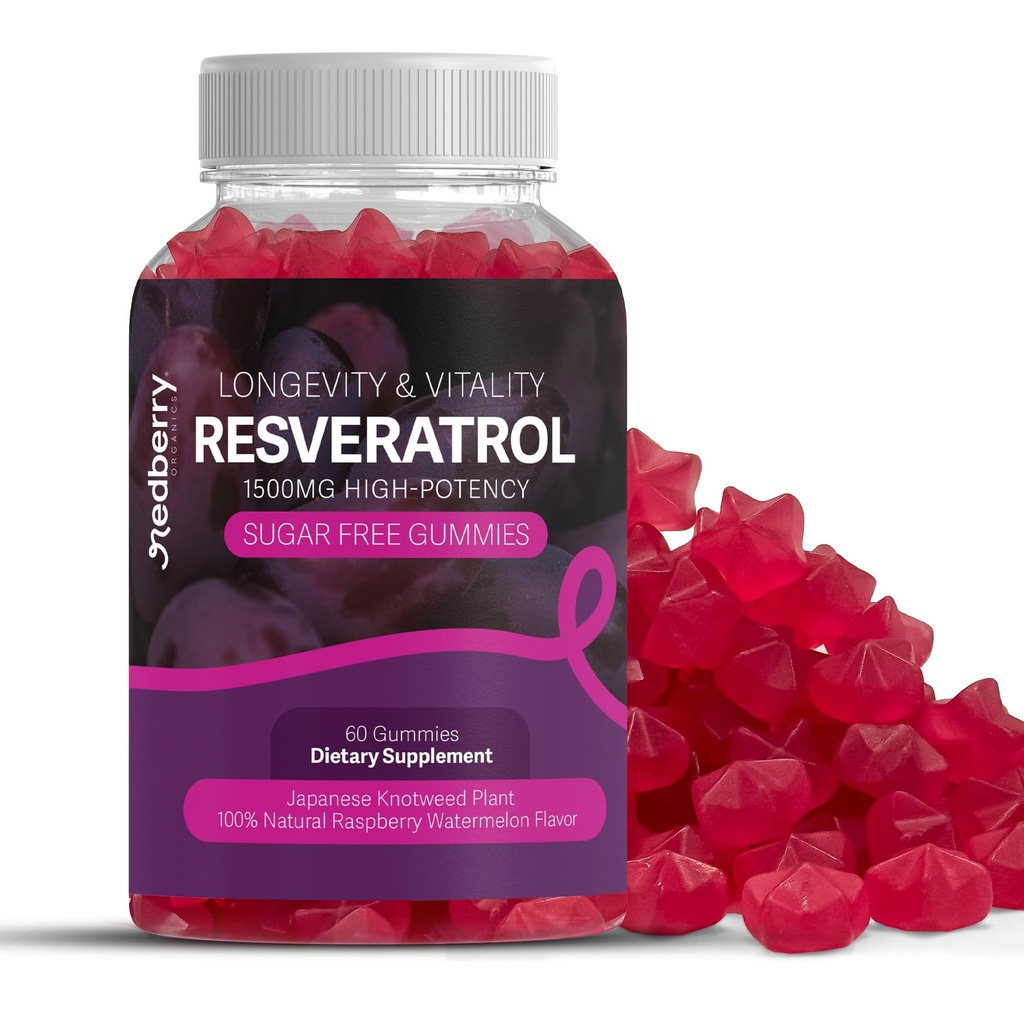 Resveratrol Supplement 1500mg Gummies | 98% Pure Japanese Knotweed | Resveratrol Organic Ingredients, Sugar-Free, Gluten Free | Daily Longevity & Healthy Aging Supplement