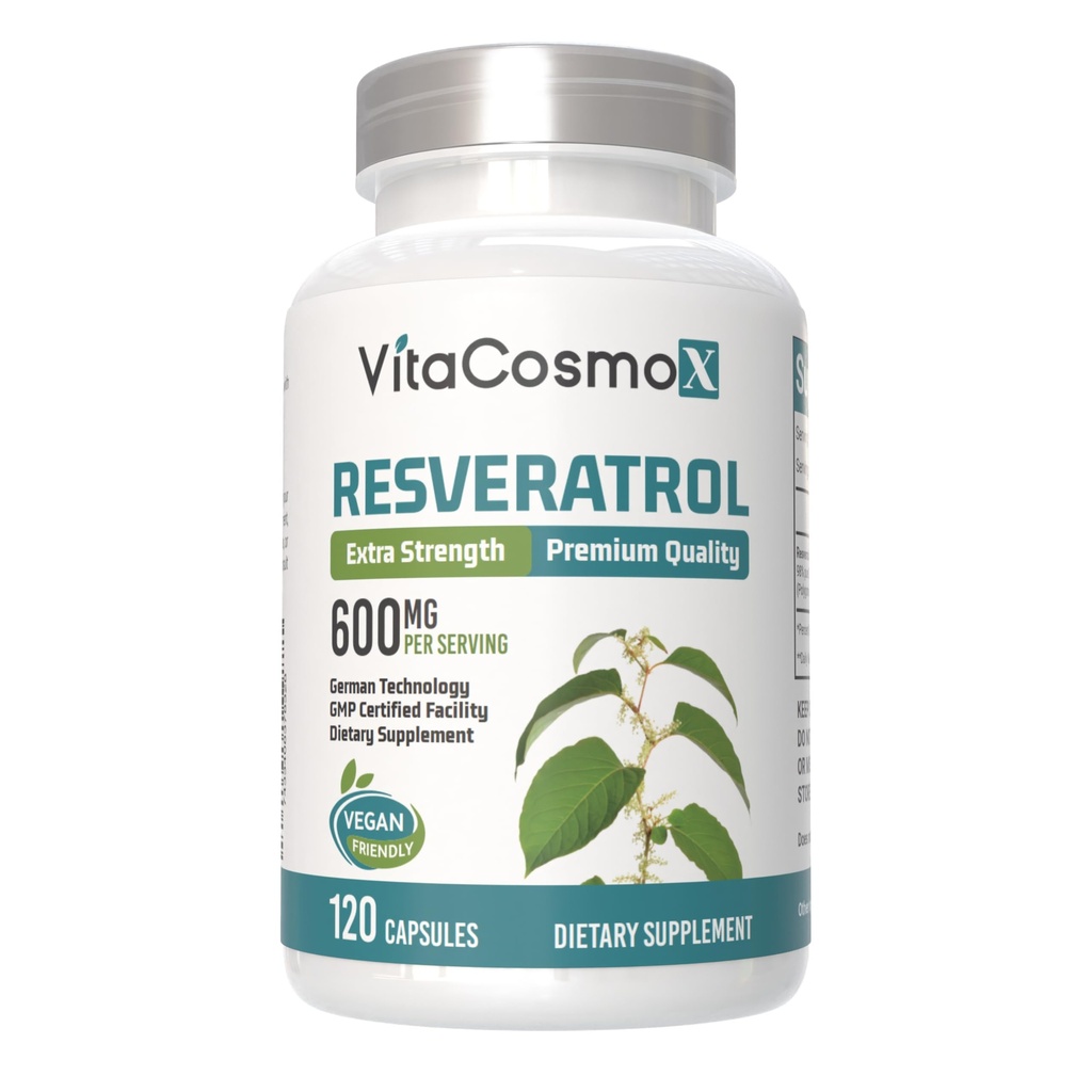 Resveratrol Supplements, Vegan Capsules, 120 Count, Trans-Resveratrol with Red Grape Extract, Non-GMO