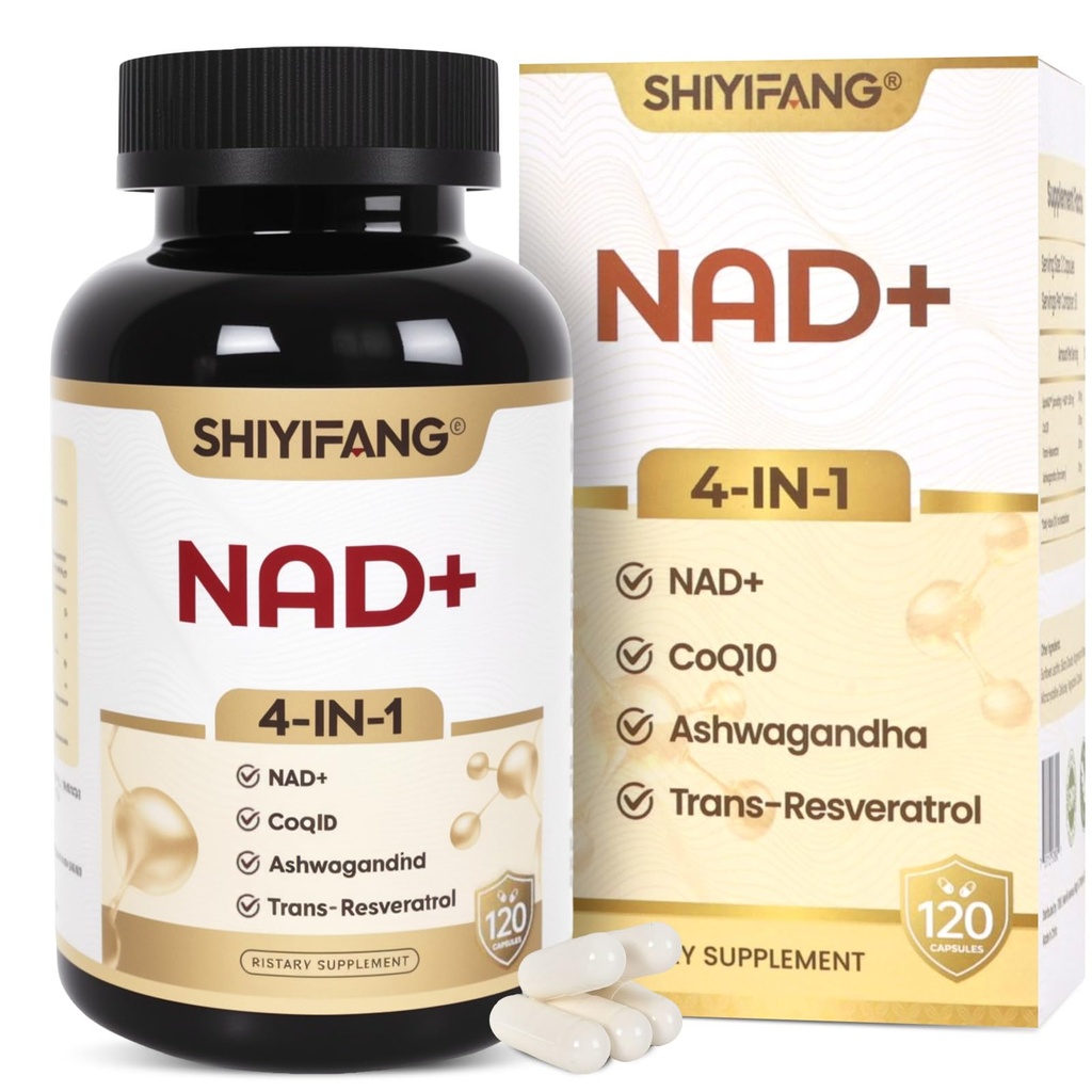 LipoNAD+ 600mg Complex with CoQ10 250mg, Trans Resveratrol 200mg, Ashwagandha 100mg | 4-in-1 Cellular Energy Antioxidant Support | High Absorption | Vegan Non-GMO Gluten Free | 120 Capsules