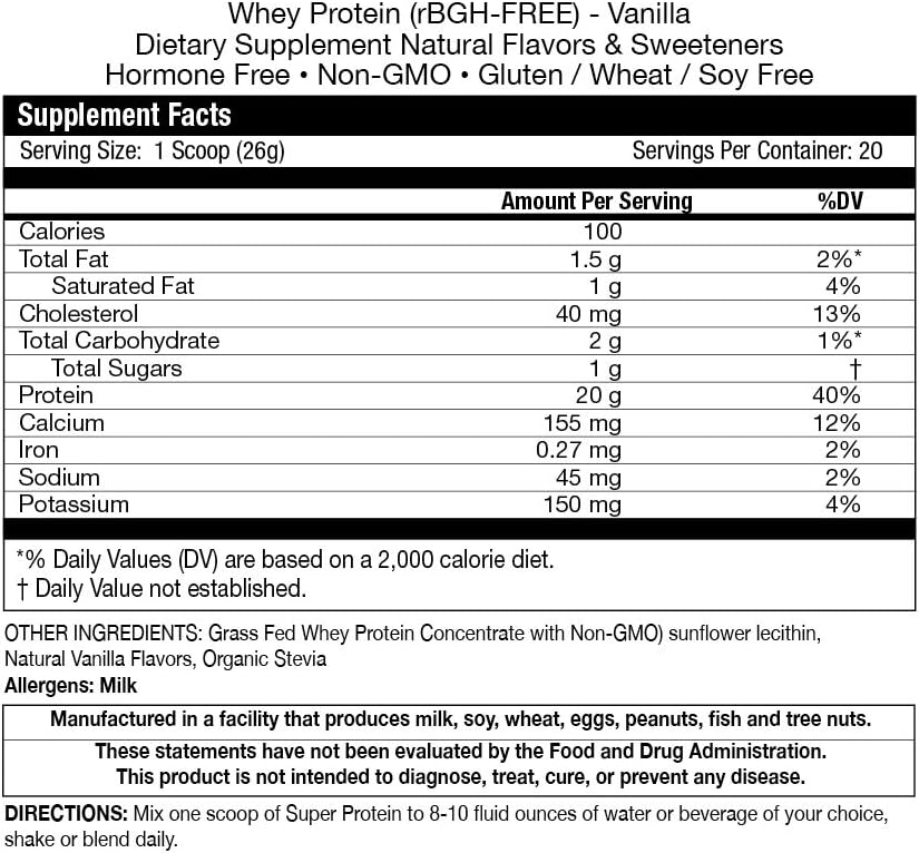 Fortifeye Super New Zealand Grass Fed Whey Protein Vanilla Flavor, 20 Servings, 1 Pack - Non-Denatured Organic Grass Fed Whey Protein Powder for Workout, Sports Nutrition & Improve Immune System