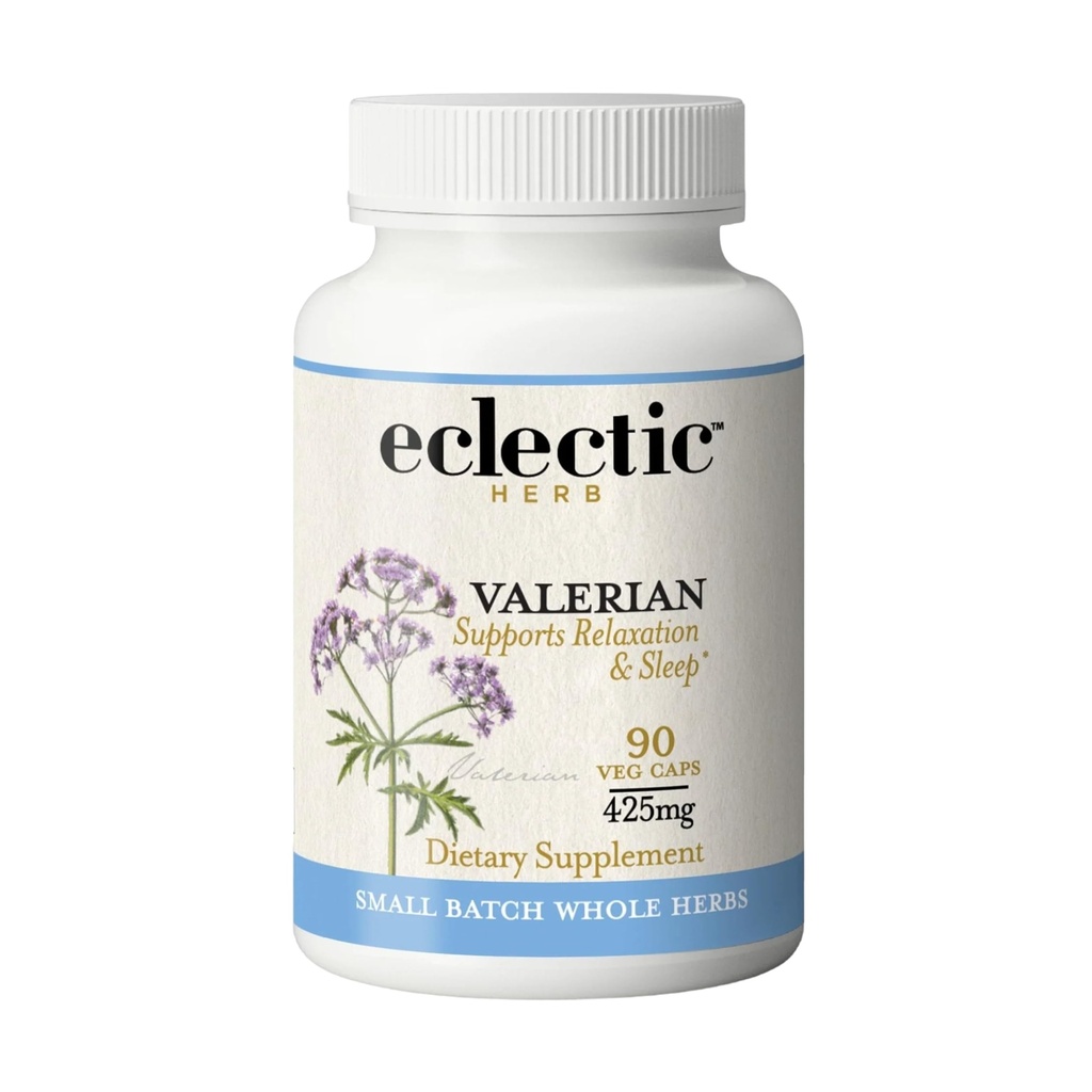 Eclectic Herb - Valerian Capsules | Natural Relaxation + Sleep Support | Herbal Supplement | Vegan, Non-GMO, Gluten Free, Freeze-Dried (90 CT | 425 mg)