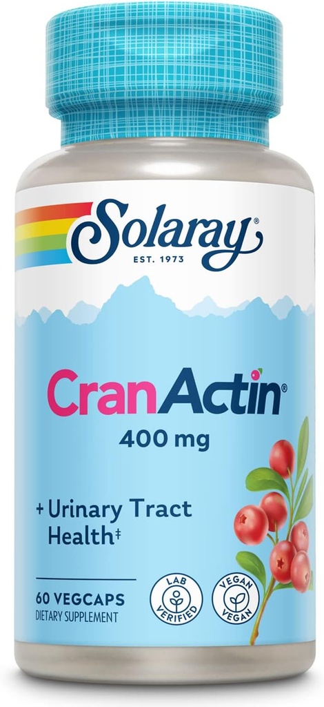 SOLARAY CranActin Cranberry Extract 400 mg - Συμπληρώματα βατόμουρου για γυναίκες και άνδρες - Bladder και Urinary Tract Health Support with Vitamin C - Vegan, 60 ημερών εγγύηση (60 CT)