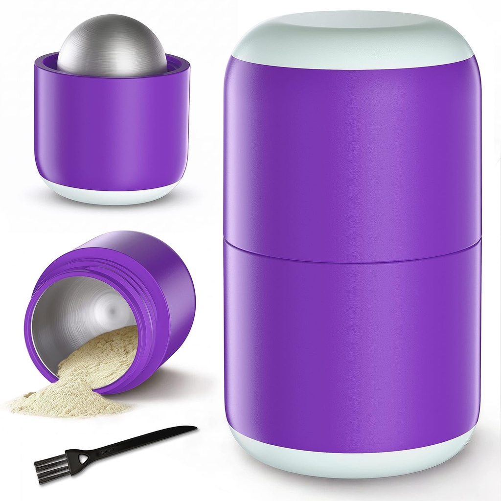 Barhon Pill Crusher Stainless Steel, Smooth Twist Pill Crusher Fine Powder, Easy to Use Pill Grinder for Elderly and Pets, with Brush, Purple