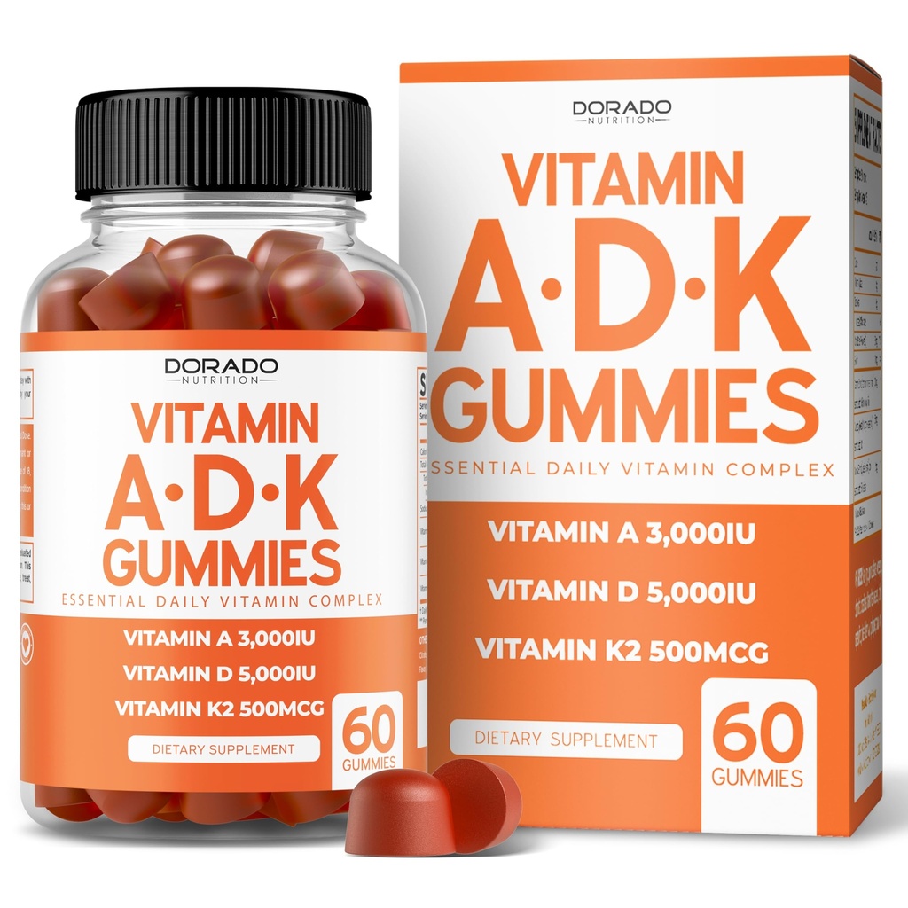 ADK Gummies Vitamin D3 K2 (60 Sugar Free Gummies) Βιταμίνη D3 K2 10000iu/ 5000iu - Συμπλήρωμα με D & K - 10 Vegan συμπλήρωμα - Delicious Raspberry Flavor - Μη ΓΤΟ & ΗΠΑ Made - 60 Count
