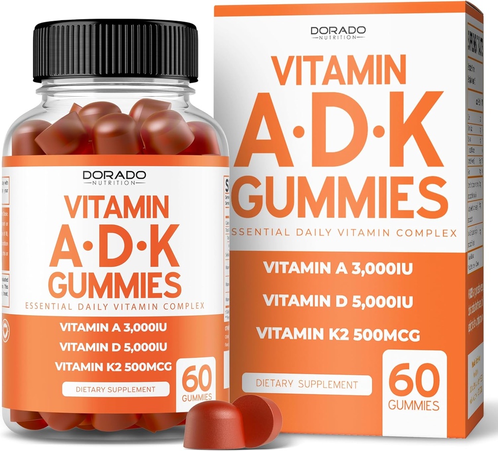 ADK Gummies Vitamin D3 K2 (60 Sugar Free Gummies) Vitamin D3 K2 10000iu/ 5000iu - Supplement with D & K - 10 Vegan Supplement - Delicious Raspberry Flavor - Non GMO & USA Made - 60 Count