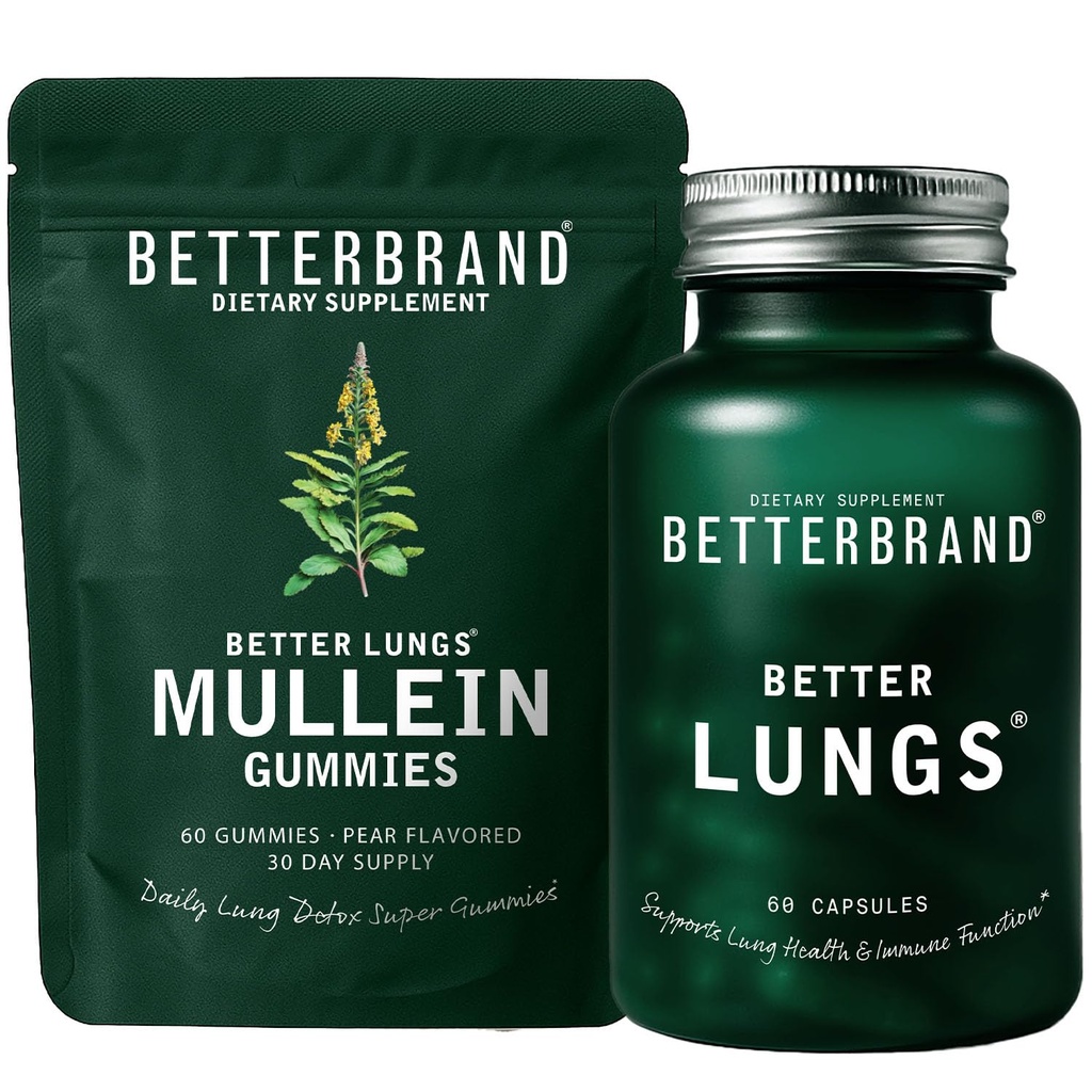 Betterbrand Better Lungs Health Pack - BetterLungs & Mullein Gummies - Ολοκληρωμένο πακέτο αναπνευστικής ευεξίας: BetterLungs & Mullein Gummies - 30 Ημέρα προσφοράς